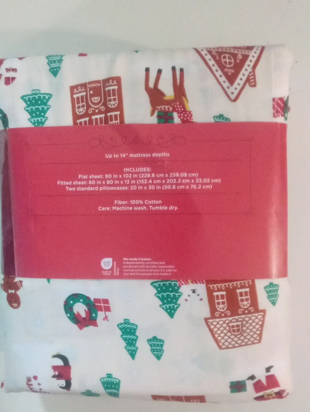 Wondershop White Sheet Set with Green & Red Holiday Motifs Queen NWT $59 Target
